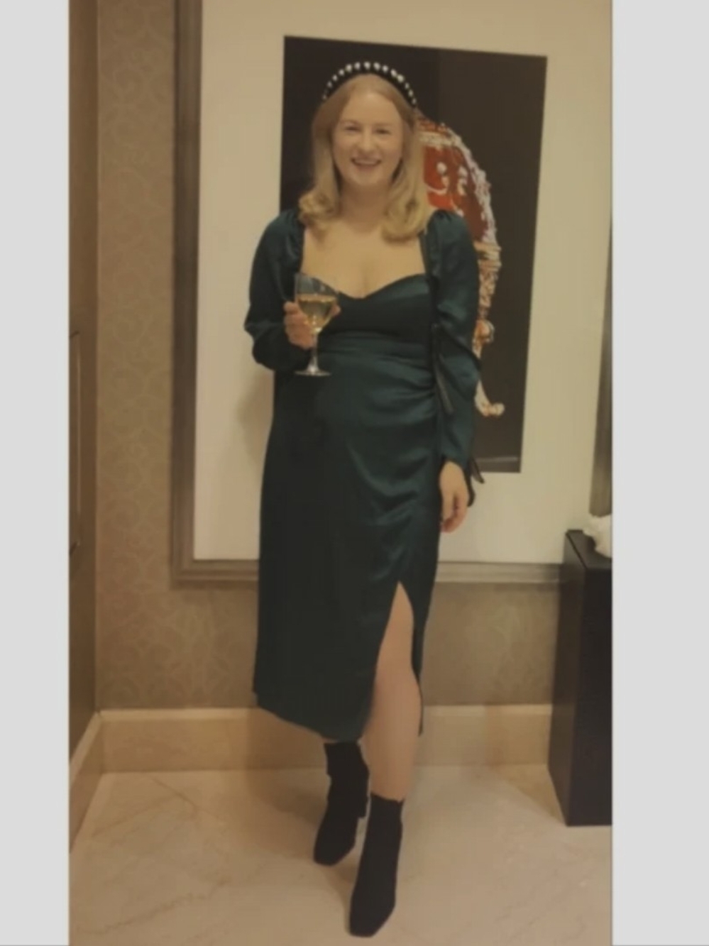 Aritzia Emerald Green Satin Midi Dress with Side Slit
